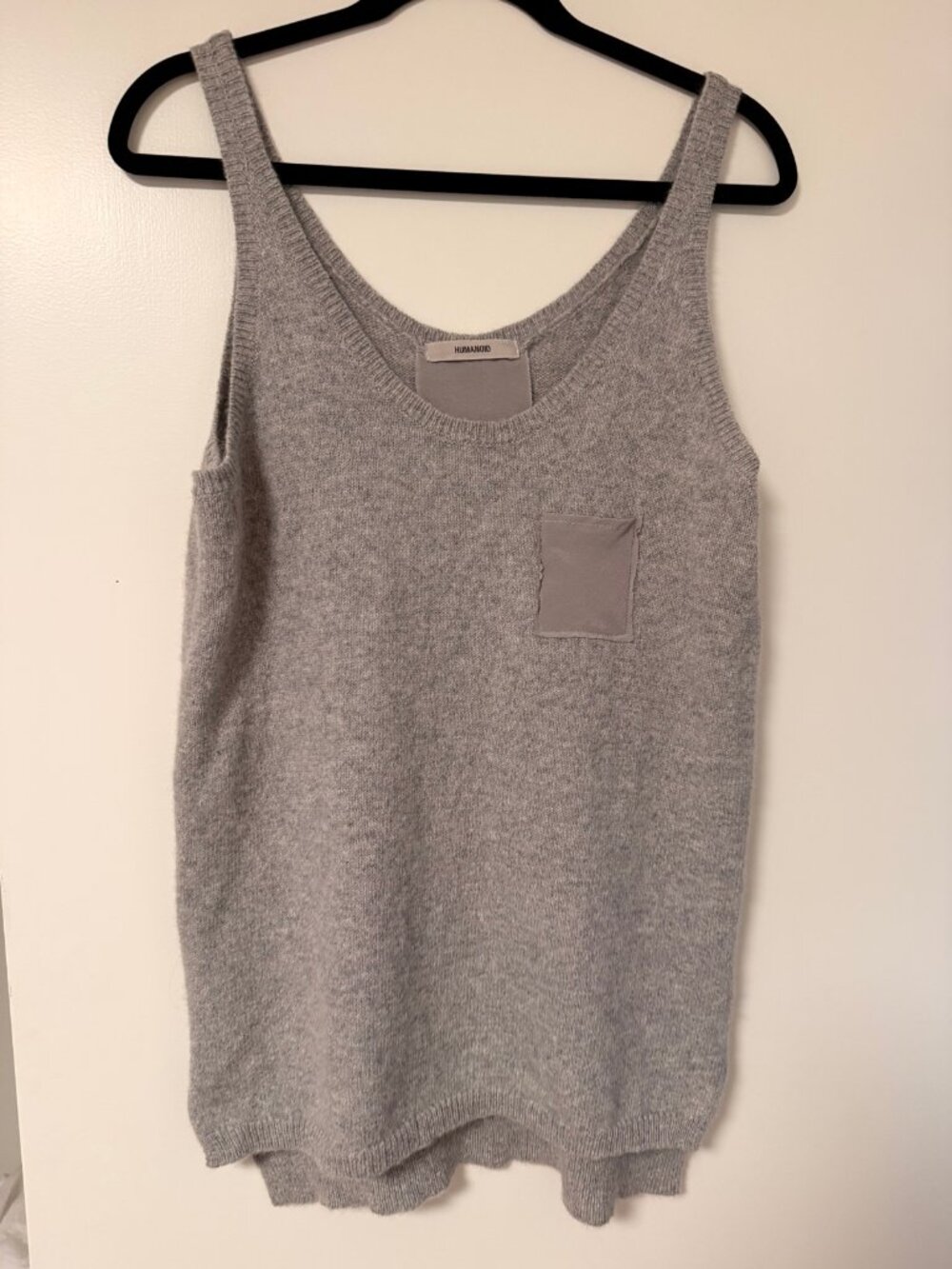 Humanoid Frey Gray Knit Tank Top Size M Alpaca Merino Wool Silk Pocket